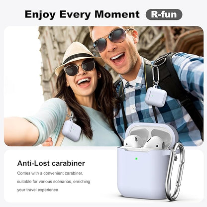 R-fun Compatible with AirPods Case Cover, Soft Silicone Protective Cover with Keychain for Women Men Compatible with Apple AirPods 2nd 1st Generation Charging Case, Front LED Visible,Pebble