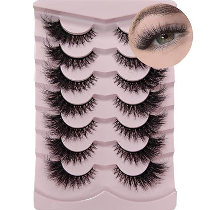 MIKIWI Wispy Strip Lashes Volume Faux Mink Eyelashes Cat Eye Lashes 7 Pairs False Eyelashes（M75）
