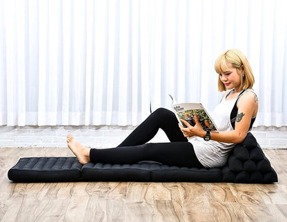 Leewadee 3-Fold Mat with Triangle Cushion – Comfortable TV Pillow, Foldable Mattress with Cushion Made of Eco-Friendly Kapok, 67 x 21 inches, Black