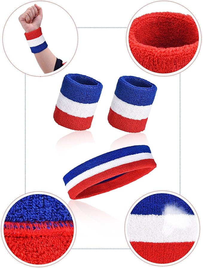 WILLBOND 3 Pcs Sweatbands Set 80s 90s Neon Sports Headband Tennis Striped Sweat Band Sports Competitions Games for Men Women Party Supplies