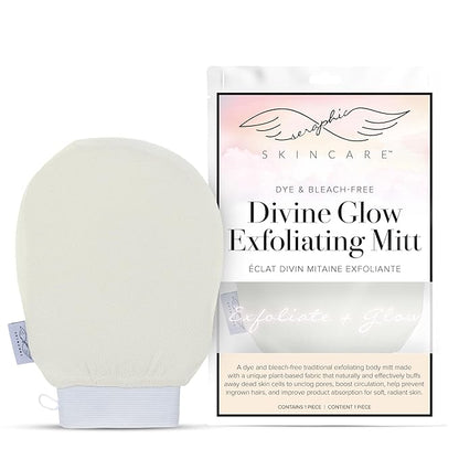 Seraphic Skincare (Original) Divine Glow Exfoliating Mitt (1pcs) – 100% Vegan Viscose Traditional Body Scrub Glove Kessa Korean Washcloth – Body Exfoliator for Self-Tan Removal & Keratosis Pilaris