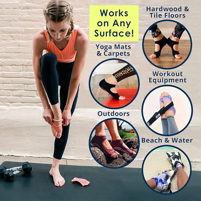 Tucketts Toeless Pilates Socks with Grips for Women, Non-Slip Yoga & Barre Socks for Stability & Barefoot Workouts, Size 6-13