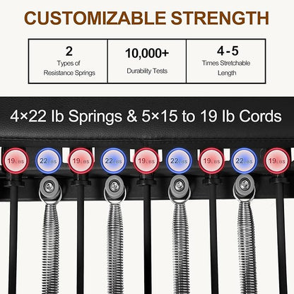 Pilates Reformer Ultra MAX-80101, Foldable Pilates Reformer Machine with a Extra Set of Drawstring, for Fome and Gym Workout- Cardio Fitness Rebounder - Springs and Jump Board Up to 400 LBS