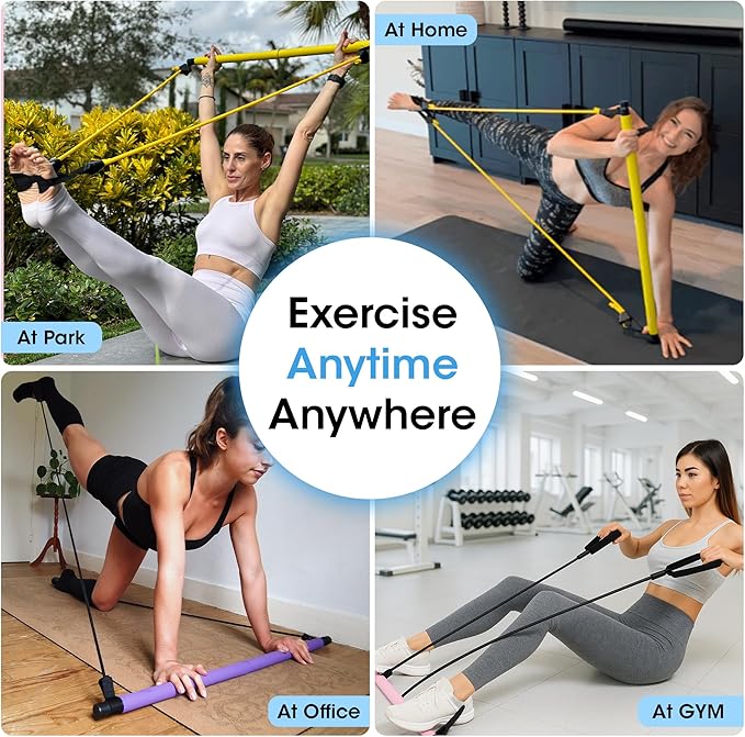 Pilates Bar Kit for Home Workouts | Portable Home Pilates Kit Set for Women & Men | Workout Bar for Legs, Hip, Waist and Arm | Includes Pilates Socks, 30-Day Challenge & Meal Plan