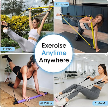 Pilates Bar Kit for Home Workouts | Portable Home Pilates Kit Set for Women & Men | Workout Bar for Legs, Hip, Waist and Arm | Includes Pilates Socks, 30-Day Challenge & Meal Plan