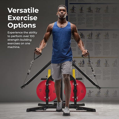 Sunny Health & Fitness Multifunctional Strength Training Home Gym – Complete Workout Equipment with Training Attachments, Optional Squat Stand, Power Rack Cage, Adjustable Incline Bench