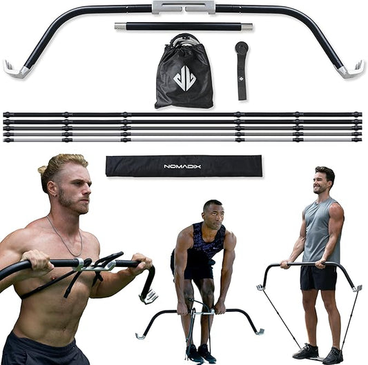 EVO Bow - All in One Portable Home Gym System | Compact Strength Training and Exercise Equipment for Travel with Notched Resistance Bands for Full Body Training and Weighted Pushups | 300lbs