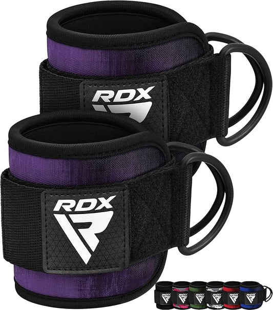 RDX Ankle Straps for Cable Machines – 7MM Neoprene Padded 10"x4" Adjustable Gym Cuffs with Dual D-Rings – Weight Attachments for Wrist Glutes Leg Kickbacks Hip Abduction Strength Workouts – Men Women