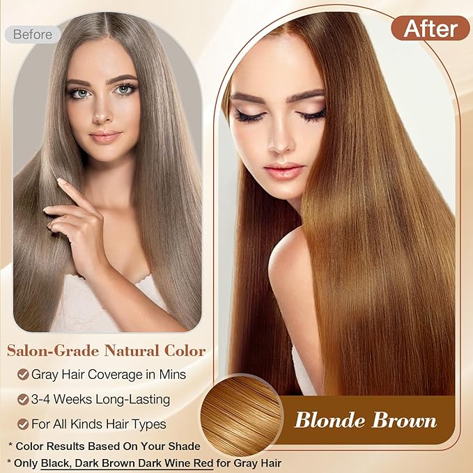 Blonde Brown Hair Dye Shampoo 3 in 1 for Color Transform, Instant Hair Color Shampoo With Herbal Ingredients-Gentle & Long-lasting, Seimi Permanent Dye Color Gift for Men Women 500ML