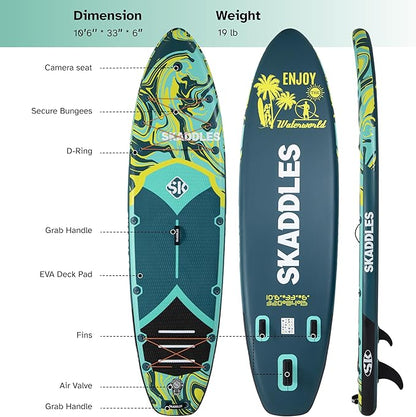 10’6’’ Portable Inflatable Stand Up Paddle Board (SUP) for Adults and Youth with Non-Slip Deck – Complete Accessories Kit, Perfect for Fishing, Yoga, Fitness & Family Fun