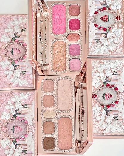 Flower Knows Strawberry Cupid Makeup Palette,Eyeshadow,Blush,Highlighting & Contour All-in-One Face Makeup Palette with 5 Matte+2 Shimmer Neutral Shades(01 Honey Canele,0.49 Oz)