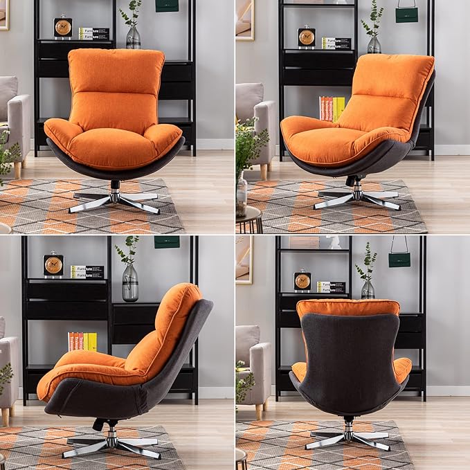 DUOMAY Swivel Lounge Chair Modern Linen Soft Accent Chair with Chrome Base, 34" Wide Relax Glider Rocker Chair for Living Room Bedroom Reading Room Office, Orange