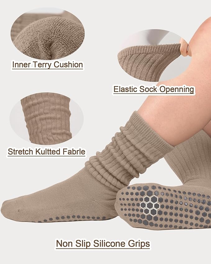 3/6 Pairs Grip Pilates Socks for Women, Non-slip Yoga Athletic Socks for Barre Ballet Barefoot Workout Hospital