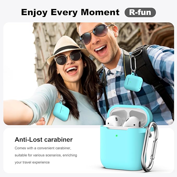 R-fun Compatible with AirPods Case Cover, Soft Silicone Protective Cover with Keychain for Women Men Compatible with Apple AirPods 2nd 1st Generation Charging Case, Front LED Visible,Mint Green