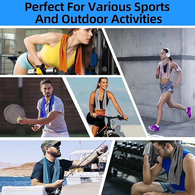 Cooling Towel (40"x12") for Sweat 4pcs Sweat Towels Cooling Towels for Neck and Face Soft Breathable Chilly Sports Towel for Yoga,Gym,Golf,Camping,Running,Fitness,Workout…