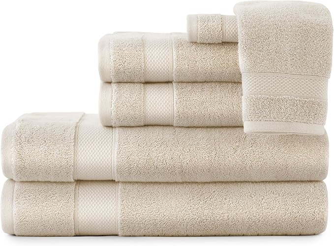 Peacock Alley Diamond 6 Piece Towel Set - Luxurious 100% Long-Staple Turkish Cotton - Soft, Absorbent & Fast Drying, Linen