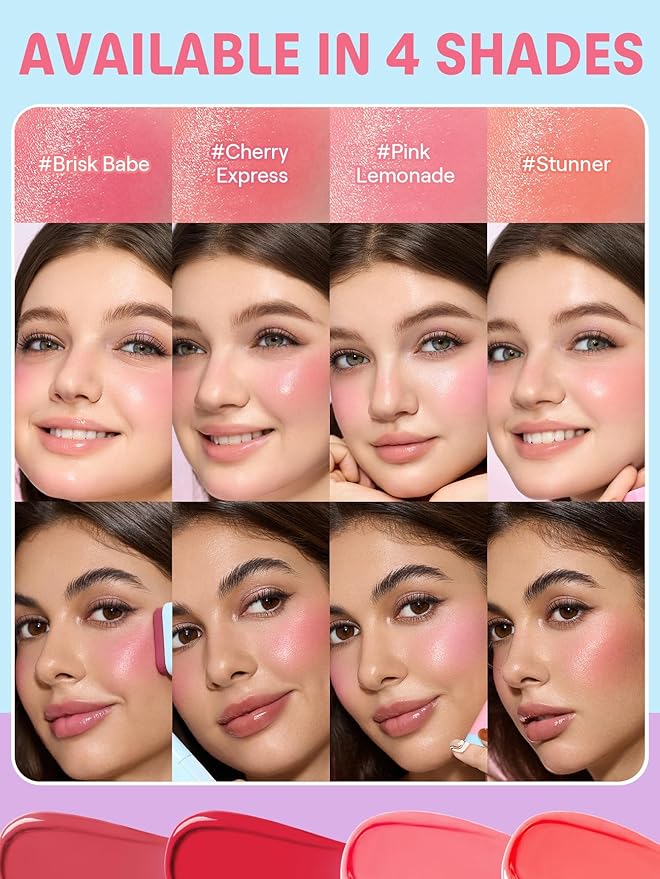 SHEGLAM Glass Glow Blush Stick Cream for Cheek and Lip, Waterproof Hydrating Tinted Solid Moisturizer Blendable Natural Grow Nude Face Blush Makeup-Cherry Express