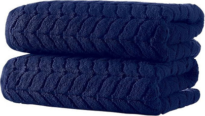 BAGNO MILANO Turkish Bath Towels, Soft Plush Jacquard Luxury Bath Towels, Quick Dry Towel Set (Navy, 6 pcs Towel Set)