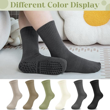 Justay 6 Pairs Pilates Socks with Grips for Women Soft Non Slip Crew Cotton Athletic Workout Barre Hospital Yoga Socks