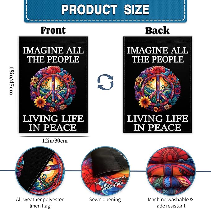 Imagine All The People Living Life in Peace Garden Flag for Outside 12x18 Double Sided Be Kind Garden flag Peace Floral Sign for Outdoor Indoor House Yard Decor