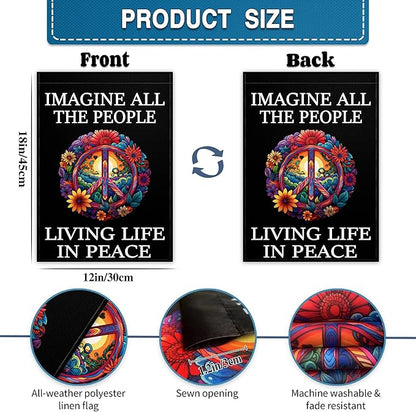 Imagine All The People Living Life in Peace Garden Flag for Outside 12x18 Double Sided Be Kind Garden flag Peace Floral Sign for Outdoor Indoor House Yard Decor