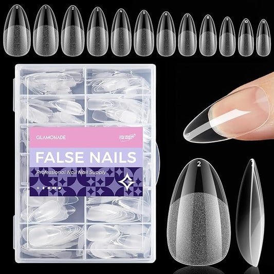Medium Almond Nail Tips: 312pcs Soft Gel Almond Full Cover Press on Nails Kit - Clear Shaped Acrylic Nail Extensions Pre-Shaped Professional Fake Nails for Salon DIY at Home