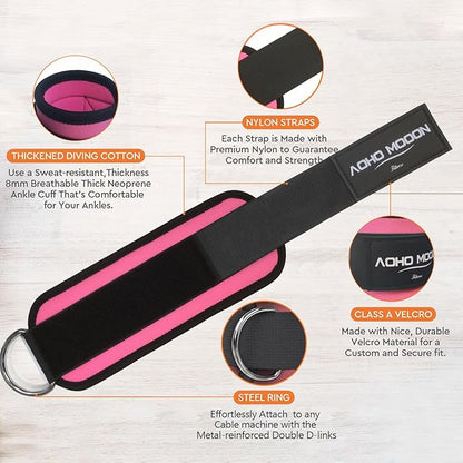 Comfortable Adjustable Ankle Straps for Cable Machines Women, Gym Workout Leg Strap, Glute Cuff, Ankle Cuffs for Glute Workouts, Foot Straps for Kickback, One Size Fit All