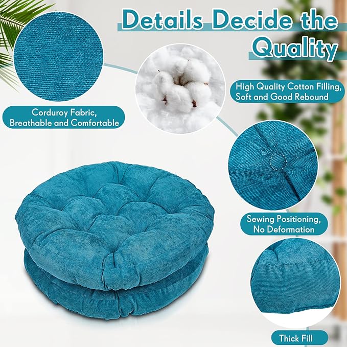 Jerify 4 Pcs Floor Pillow Cushions 22 x 22 Inch Round Square Large Meditation Floor Pillow for Classroom Adult Meditation Picnic Party Cushion for Seating Gift Christmas(Aquamarine,Round)