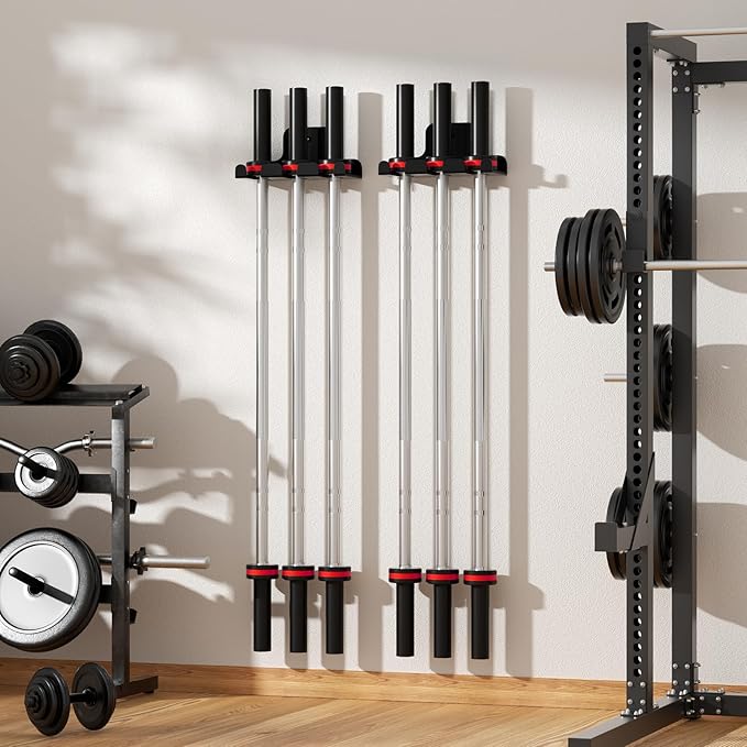 Barbell Wall Holder,Single Barbell wall Mount Hanger,Garage Gym Bar Wall Rack,Vertical Olympic Hanger wall Mount Rack,Space Saving Gym Accessory,Holds Under 33mm Bar Size(Black)