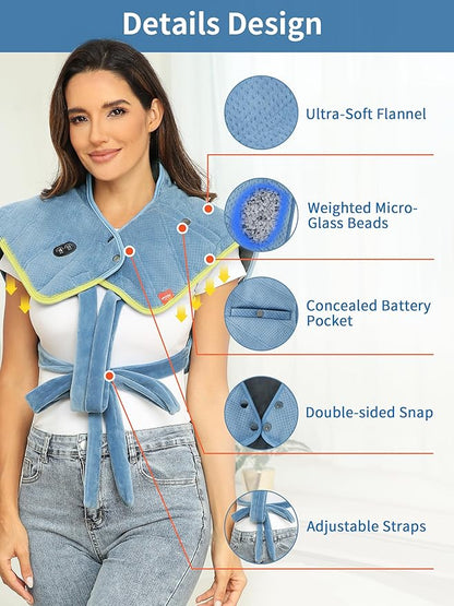 Heating Pad for Neck and Shoulders and Back with Battery,12V Portable Cordless Heated Pad with Vibration Massager and 3 Heating Modes,Weighted Electric Heat Pad,Max 158℉,16.9'' x 23.6''