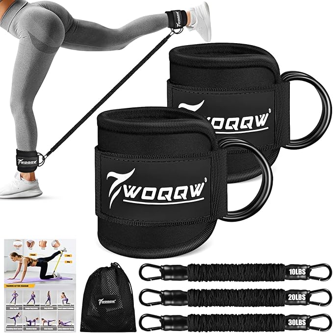Ankle Resistance Bands with Cuffs, Leg and Glutes Workout Equipment, Resistance Bands with Ankle Straps for Cable Machine Kickbacks, Booty Workouts, Lower Body Exercises - Home Gym Exercise Equipment