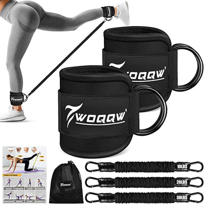 Ankle Resistance Bands with Cuffs, Leg and Glutes Workout Equipment, Resistance Bands with Ankle Straps for Cable Machine Kickbacks, Booty Workouts, Lower Body Exercises - Home Gym Exercise Equipment