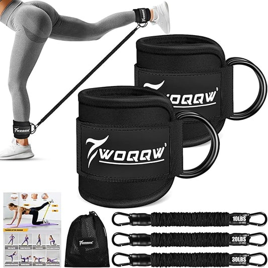 Ankle Resistance Bands with Cuffs, Leg and Glutes Workout Equipment, Resistance Bands with Ankle Straps for Cable Machine Kickbacks, Booty Workouts, Lower Body Exercises - Home Gym Exercise Equipment