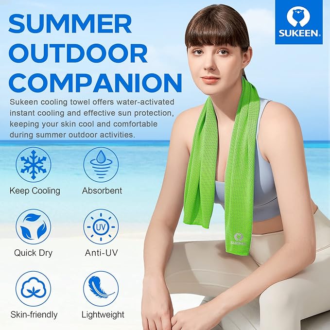 Sukeen [4 Pack] Cooling Towel (40"x12"), Ice Microfiber Towel, Soft Breathable for Yoga, Sport, Running, Gym, Workout, Camping, Fitness & More Activities