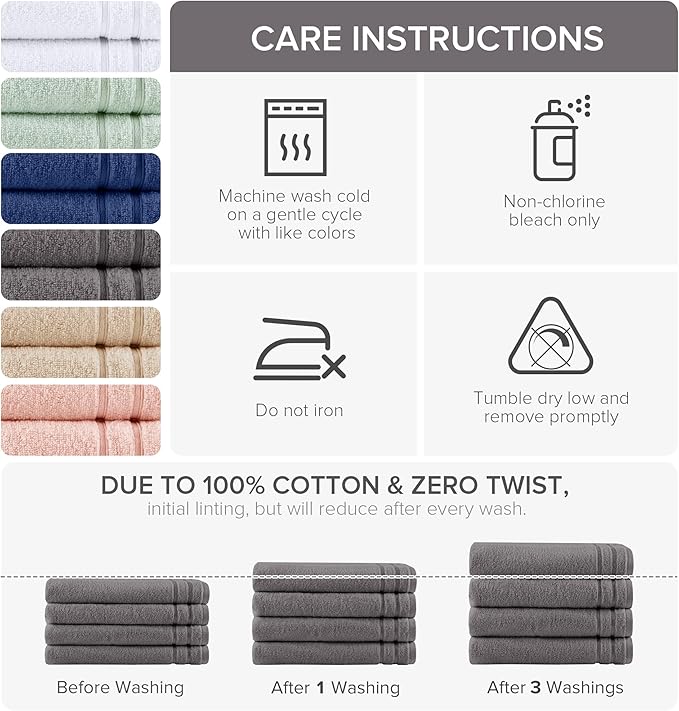 Comfort Spaces Extra Large Bath Towel Set of 4 Piece 30x60 Bath Sheet Set Shower Towel Beach Towel 100% Cotton Bathroom Towel Set Quick Dry Oversized Highly Absorbent Soft 400GSM Dark Grey Dual Layer