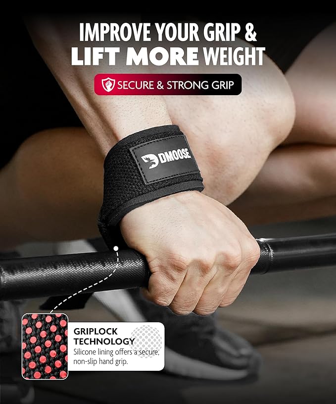 DMoose Fitness Lifting Straps 24" (Pair) - 5mm Padded Durable Wrist Straps for Weightlifting & Powerlifting - Cotton Lifting Strap with Silicone Grip for Men & Women - Deadlift Strap for Gym Workout