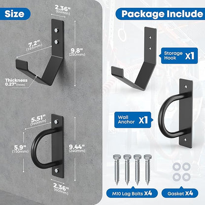 Battle Rope Wall Mount Kit - Set with 1 Battle Rope Wall Anchor and 1 Storage Hook for 30-50 Feet,1"-2.5" Battle Ropes - Heavy Duty Steel Battle Rope Anchor Wall Mount Kit-Battle Rope Rack Attachment