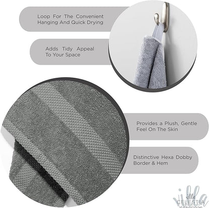 100% Cotton Hand Towel Set of 4, (16 x 28 inches) Sustainable, Soft, Highly Absorbent, Quick Drying, Combed Cotton Hand Towels Pack of 4 Ideal for Hotels, Spa, Bathroom, Dorm, Grey