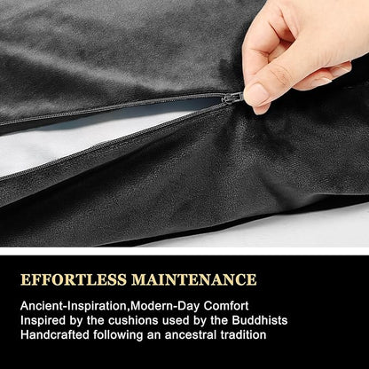 Meditation Zafu Cushion Set with Buckwheat Hulls & Memory Foam - Ergonomic Support for Yoga & Sitting - Removable Machine-Washable Luxury Velvet Cover - for Adults and Kids (Black（COVER ONLY))