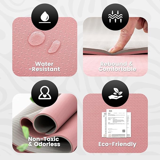 UMINEUX Large Yoga Mat for Men and Women 1/4 & 2/5 Inch Extra Thick TPE Fitness Mat for Home Gym Workout, Non-Slip, Eco Friendly Exercise Mat for Yoga, Pilates, Stretching, Meditation