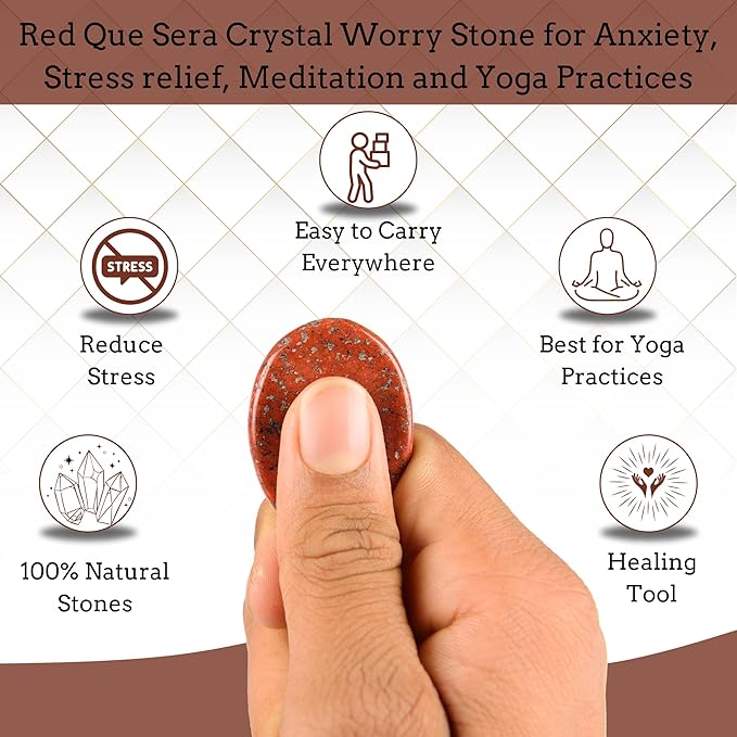 Red Que Sera Worry Stones – Crystal Thumb Worry Stone for Anguish, Stress – Relaxing & Soothing Balance Stones for Meditation, Relief – Healing Stones & Crystals for Men, Women
