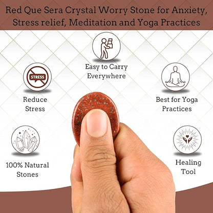 Red Que Sera Worry Stones – Crystal Thumb Worry Stone for Anguish, Stress – Relaxing & Soothing Balance Stones for Meditation, Relief – Healing Stones & Crystals for Men, Women