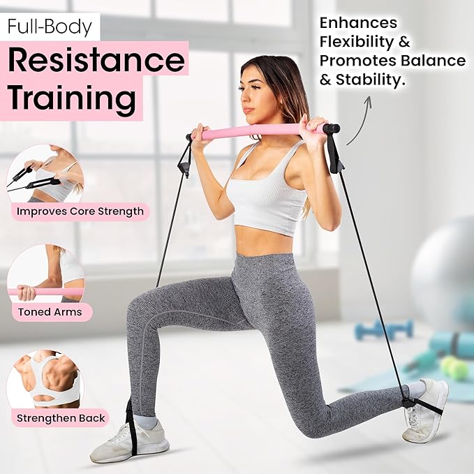 Pilates Bar Kit for Home Workouts | Portable Home Pilates Kit Set for Women & Men | Workout Bar for Legs, Hip, Waist and Arm | Includes Pilates Socks, 30-Day Challenge & Meal Plan