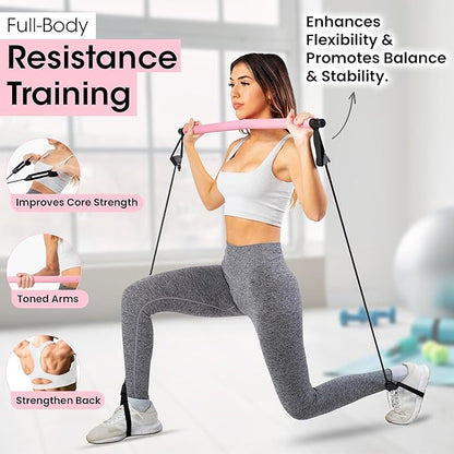 Pilates Bar Kit for Home Workouts | Portable Home Pilates Kit Set for Women & Men | Workout Bar for Legs, Hip, Waist and Arm | Includes Pilates Socks, 30-Day Challenge & Meal Plan