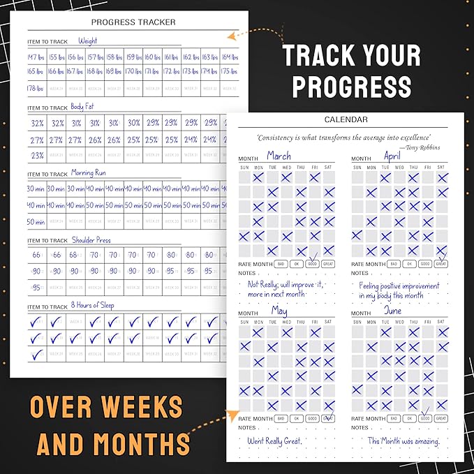 Nextnoid Hardcover Fitness Planner Workout Journal for Men & Women - A5(5.7" x 8.3") Sturdy Workout Book Log to Track Gym & Home Workouts - Beige