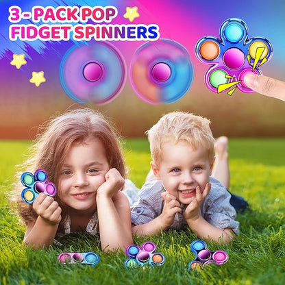 FIGROL 3 Pack Pop Fidget Spinners for Party Favors｜Hand Fidget Bulk Toys for Classroom Return Prizes｜Sensory Fidget Toys for Teens Boys Girls｜Brithday Gifts Prizes