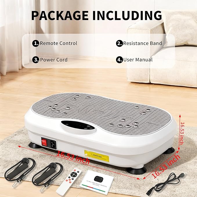 Vibration Plate Exercise Machine for Lymphatic Drainage, Whole Body Fitness Workout Equipment Stand Shake Board Sport Gym for Weight Loss Fat Burner for Women Men