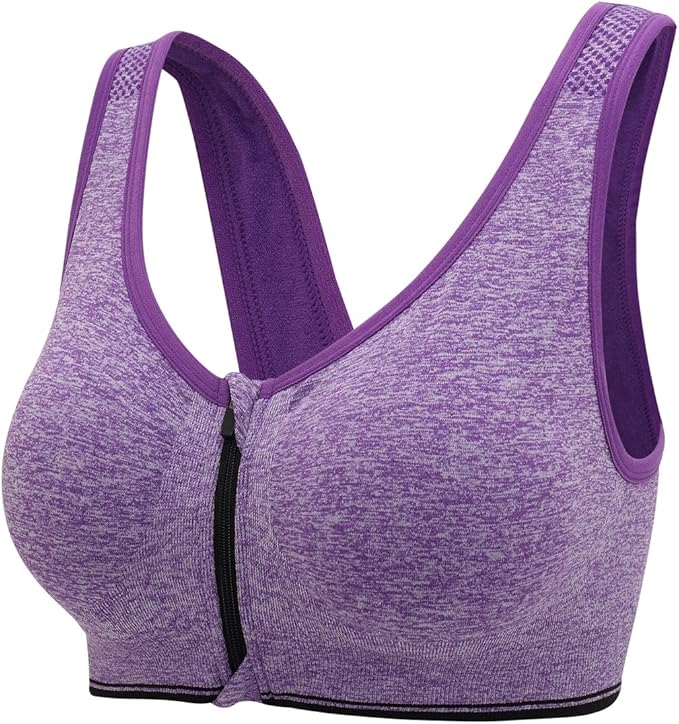 Women's Zipper Front Closure Sports Bra Racerback Yoga Bras