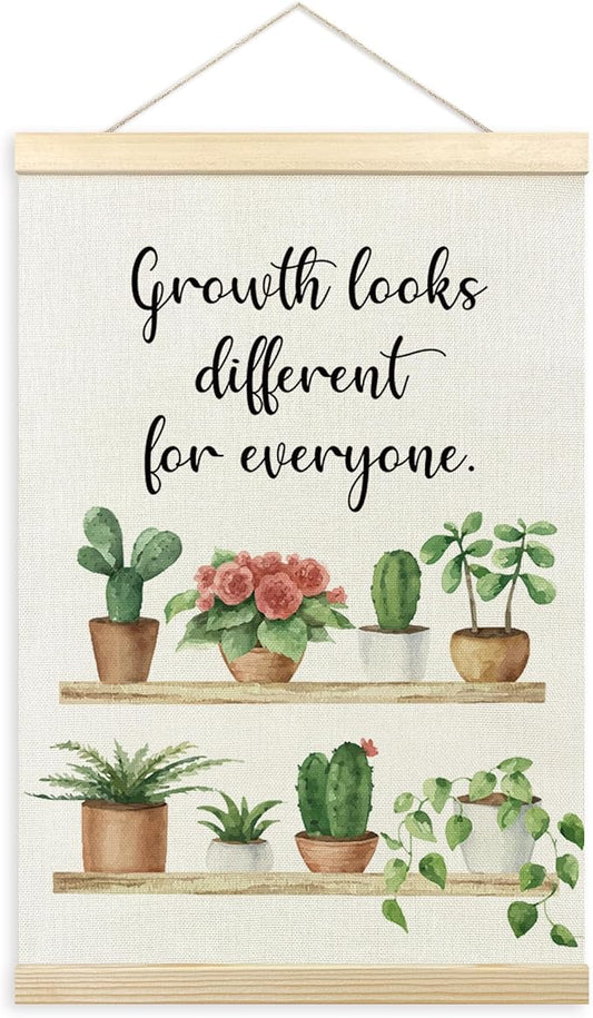 TLESKE Mental Health Poster Hanger Frame, Motivational Inspirational Hanging Wall Art Decor for Plant Lovers Therapy Counseling Office, Growth Looks Different for Everyone Wall Prints Picture, 16x24