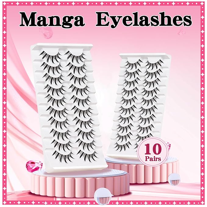 Losha Lashes Manga Lashes Natural Look Wispy False Eyelashes with Clear Band 10 Pairs Faux Mink Lashes Look Like Individual Cluster Lashes (Demon)